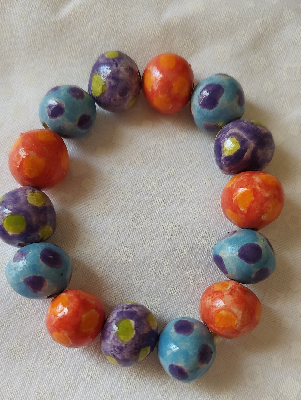Colorful Clay Bead Polka Dot Beaded Stretch Bracelet.
